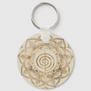 Cho Ku Rei — pastel gold lotus mandala Key Ring