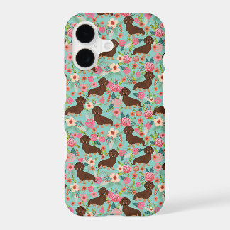 Choc and Tan Doxie Phone case - dog florals mint