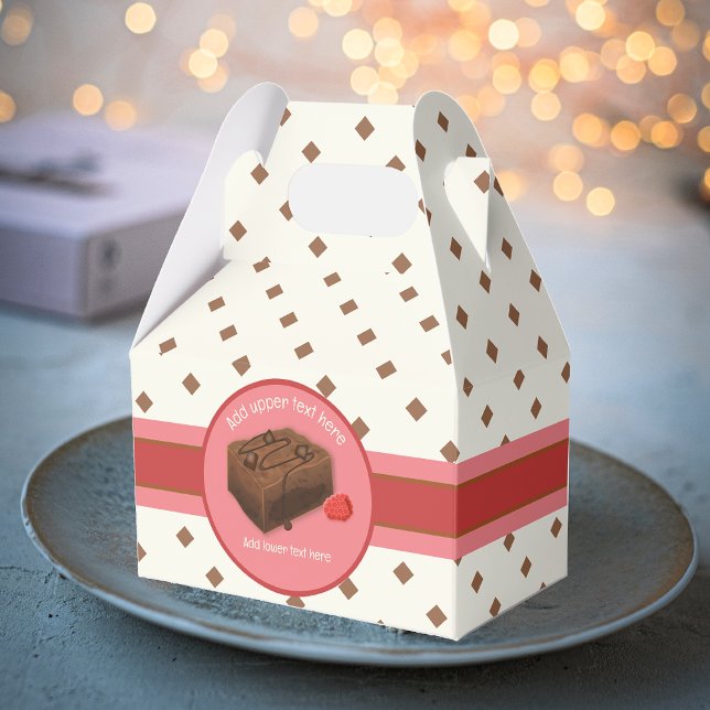 Choc Chunk Brownie - raspberry & brown - your text Favour Box (Creator Uploaded)