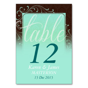 Choc Mint Damask Dream Wedding Table Number Card
