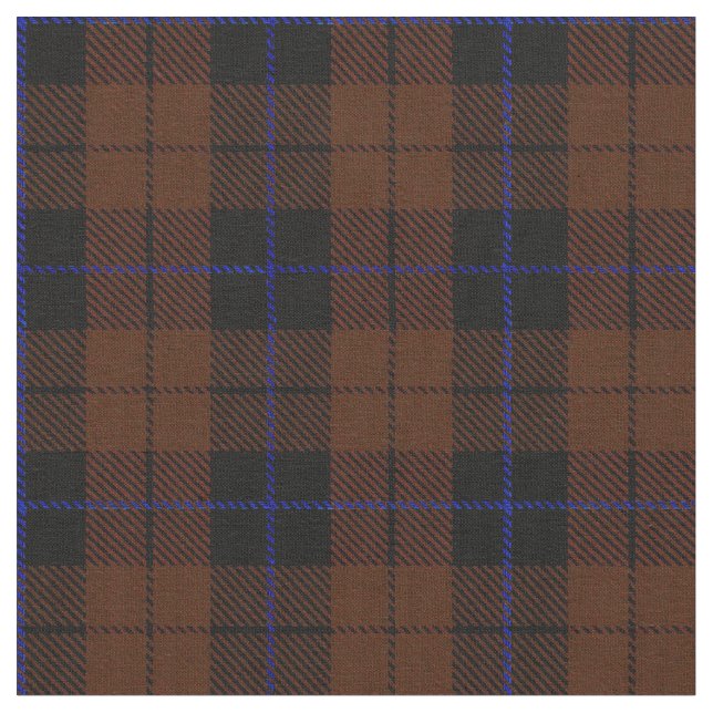 Chocholate Dark brown plaid with blue stripe black Fabric (Close Up)