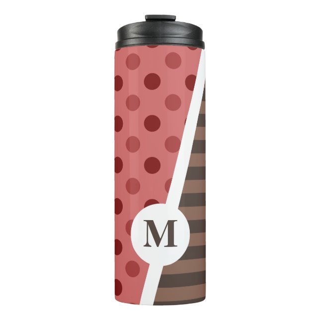 Choco Strawberry Polka Dots and Stripes: Monogram Thermal Tumbler (Front)