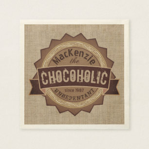 Chocoholic Chocolate Lover Grunge Badge Brown Logo Napkin