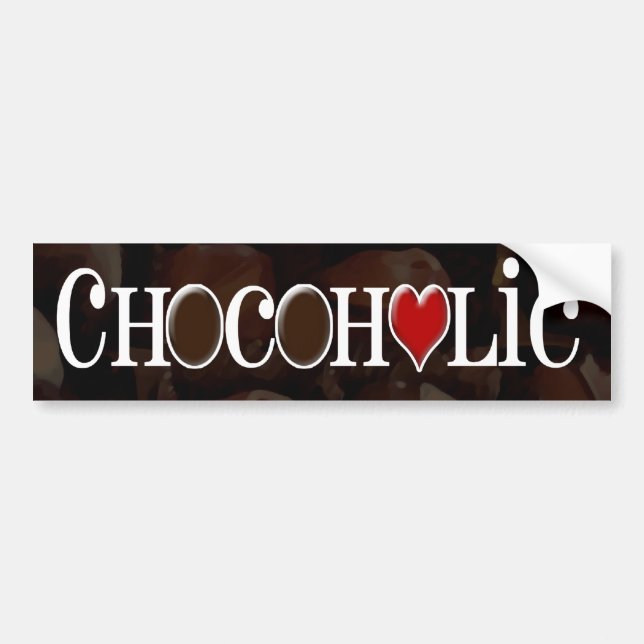 Chocoholic, Dark Brown and Red Heart Funny Design Bumper Sticker (Front)