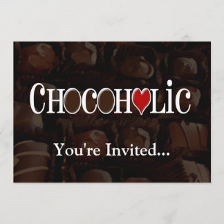 Chocoholic, Dark Brown and Red Heart Funny Design Invitation