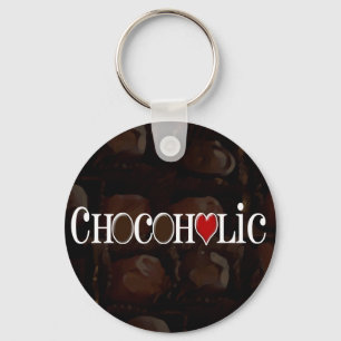 Chocoholic, Dark Brown and Red Heart Funny Design Key Ring