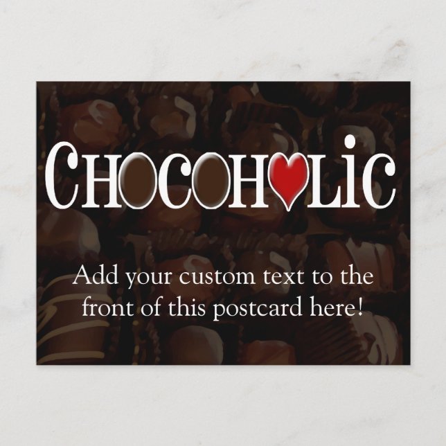 Chocoholic, Dark Brown and Red Heart Funny Design Postcard (Front)