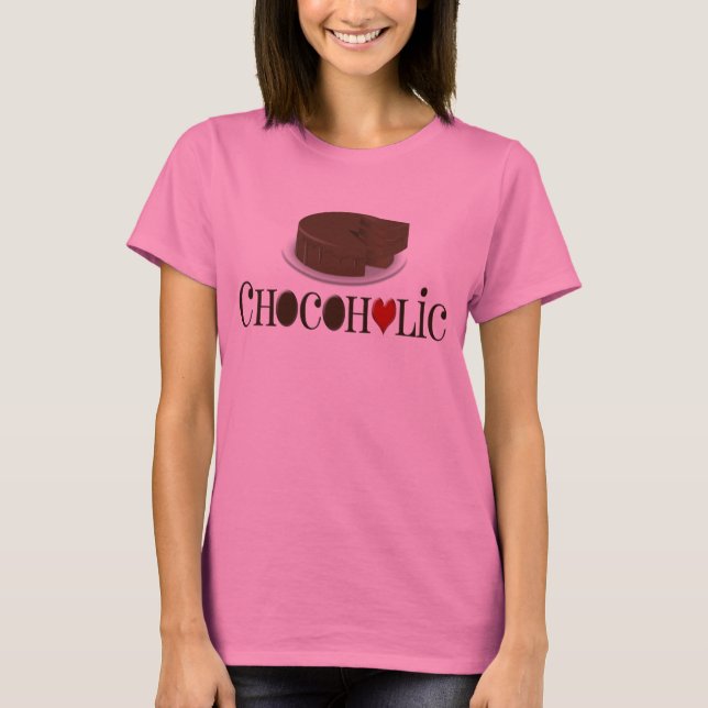 Chocoholic, Dark Brown and Red Heart Funny Design T-Shirt (Front)