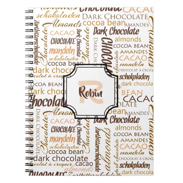 Chocoholic Multilingual Typography Letter Monogram Notebook (Front)