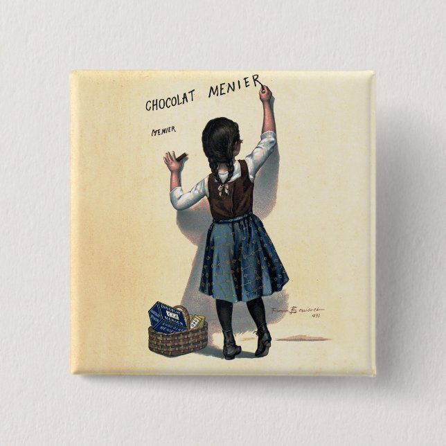 Chocolat Menier Little Girl Wall Writing  15 Cm Square Badge (Front)