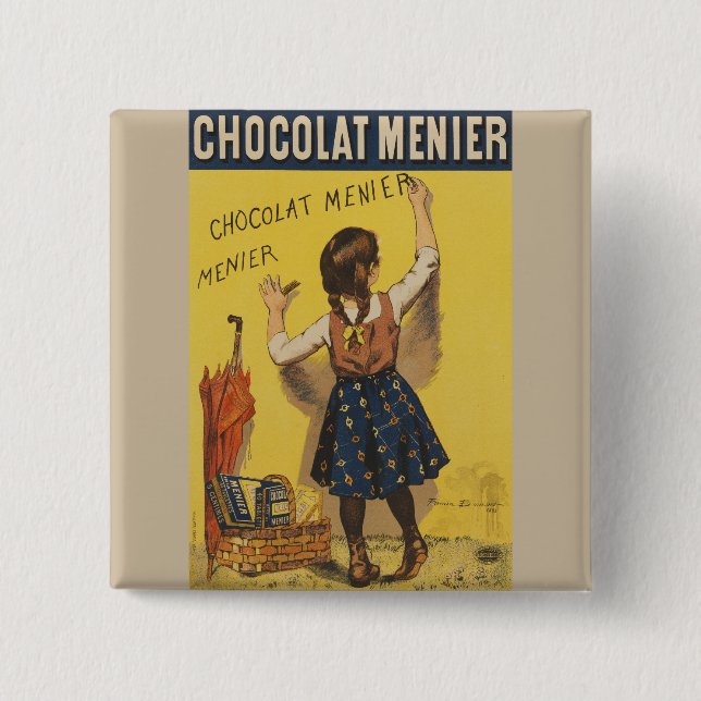 Chocolat Menier Little Girl Wall Writing  15 Cm Square Badge (Front)