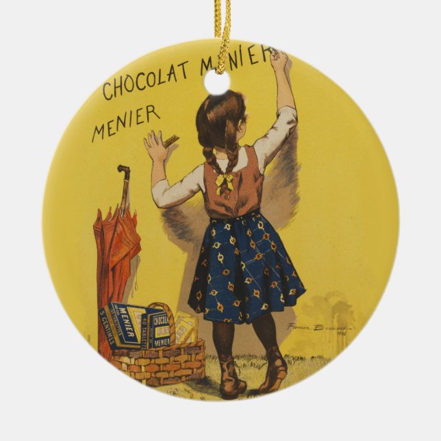 Chocolat Menier Little Girl Wall Writing  Ceramic Tree Decoration (Front)
