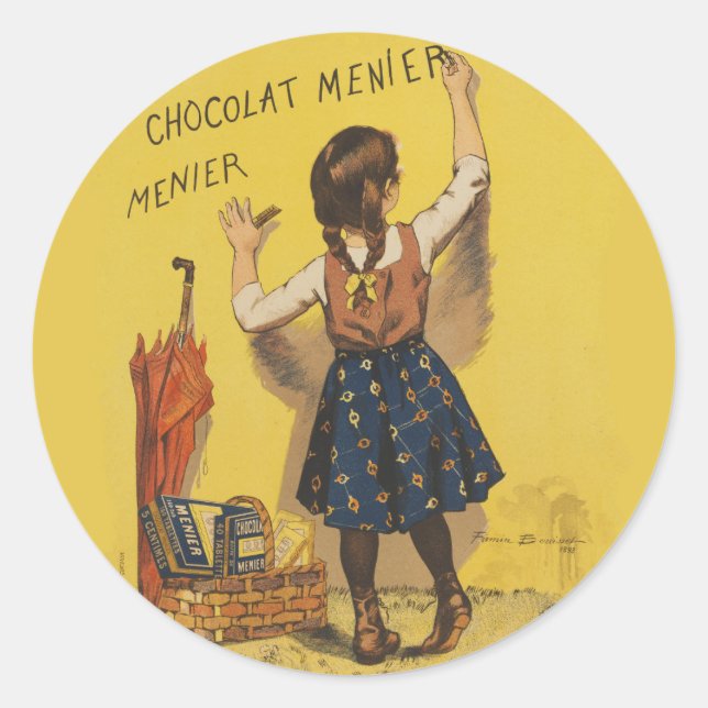 Chocolat Menier Little Girl Wall Writing  Classic Round Sticker (Front)
