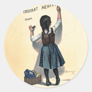 Chocolat Menier Little Girl Wall Writing  Classic Round Sticker