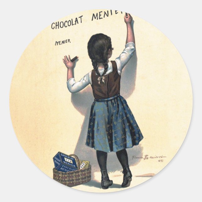 Chocolat Menier Little Girl Wall Writing  Classic Round Sticker (Front)
