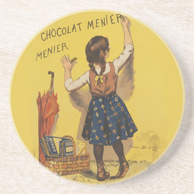 Chocolat Menier Little Girl Wall Writing  Coaster (Front)