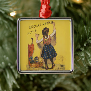 Chocolat Menier Little Girl Wall Writing  Metal Tree Decoration