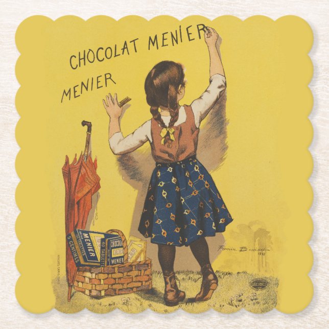 Chocolat Menier Little Girl Wall Writing  Paper Coaster (Front)