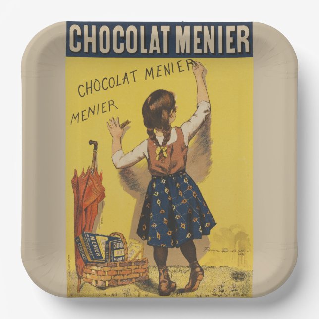 Chocolat Menier Little Girl Wall Writing  Paper Plate (Front)