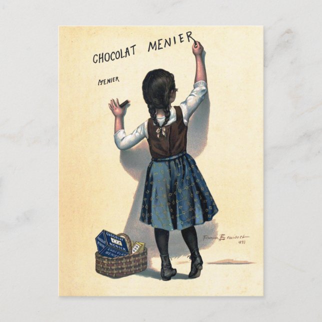 Chocolat Menier Little Girl Wall Writing  Postcard (Front)