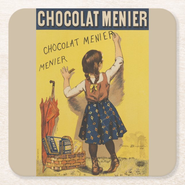 Chocolat Menier Little Girl Wall Writing  Square Paper Coaster (Front)