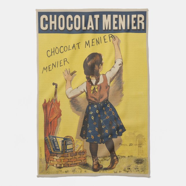 Chocolat Menier Little Girl Wall Writing  Tea Towel (Vertical)