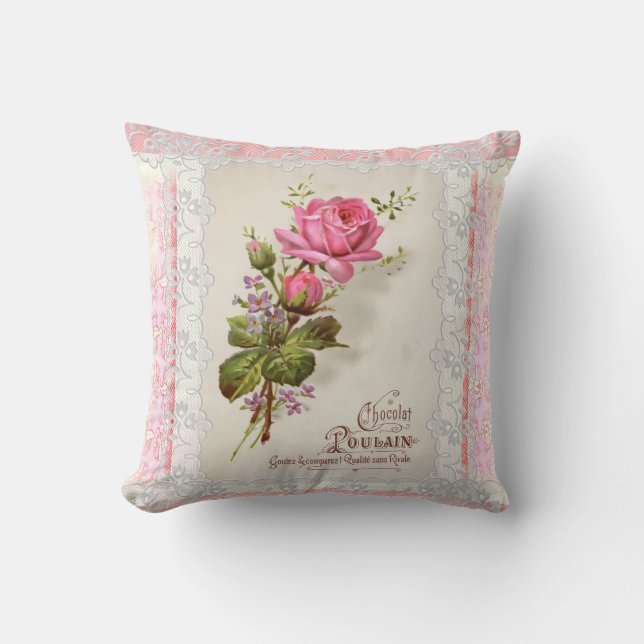 Chocolat Poulain Vintage Lace Cushion (Front)