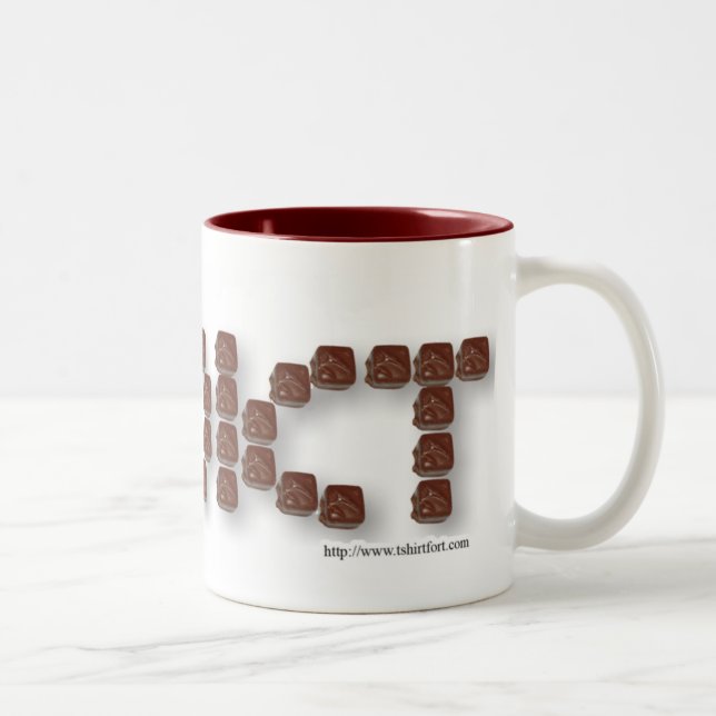 Chocolate Addict Cute Candy Slogan Design Two-Tone Coffee Mug (Right)