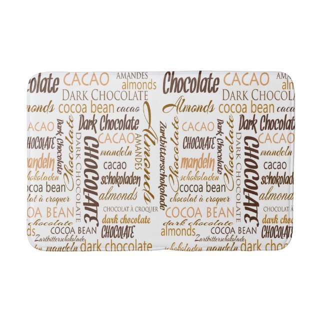 Chocolate, Almonds and Dark Chocolate Text Design Bath Mat (Front)