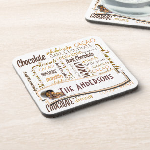 Chocolate, Almonds and Dark Chocolate Word Cloud Coaster
