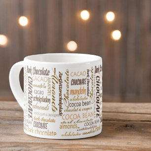 Chocolate, Almonds and Dark Chocolate Word Cloud Espresso Cup