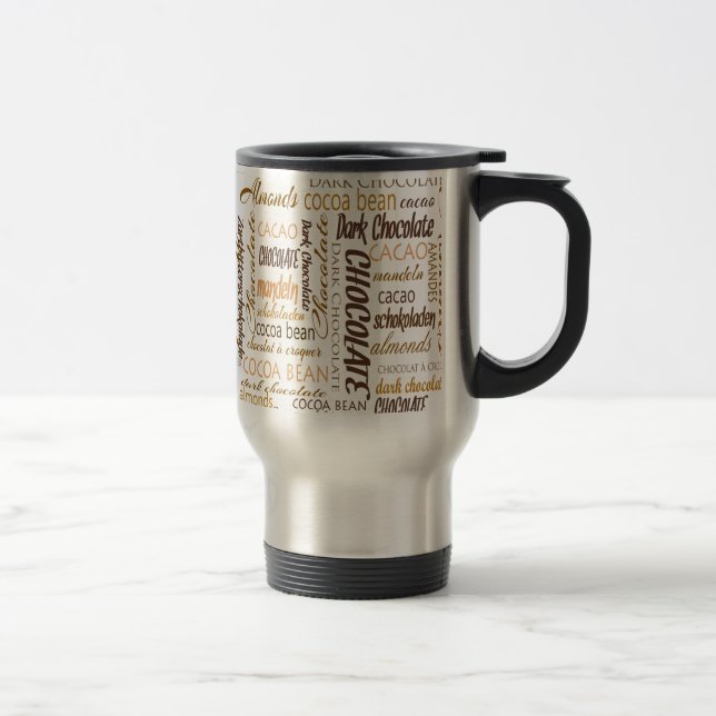Chocolate, Almonds and Dark Chocolate Word Cloud Travel Mug (Right)