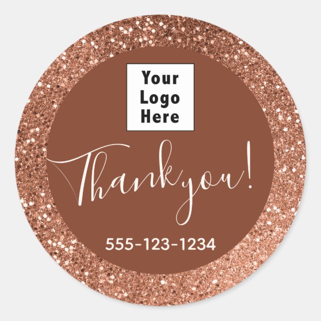 Chocolate and Beige Glitter Custom Named Logo Classic Round Sticker (Front)