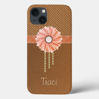 Chocolate and Cream Dots Custom Text iPhone 13 Case