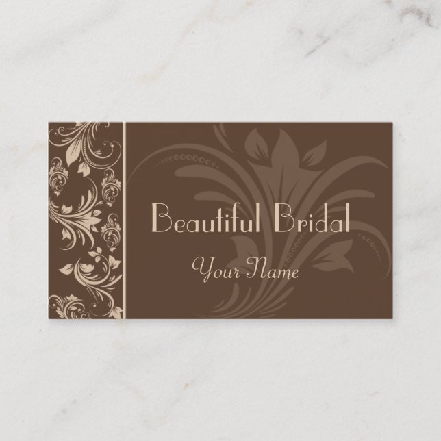 Chocolate and Cream Floral Scroll Business Card (Front)