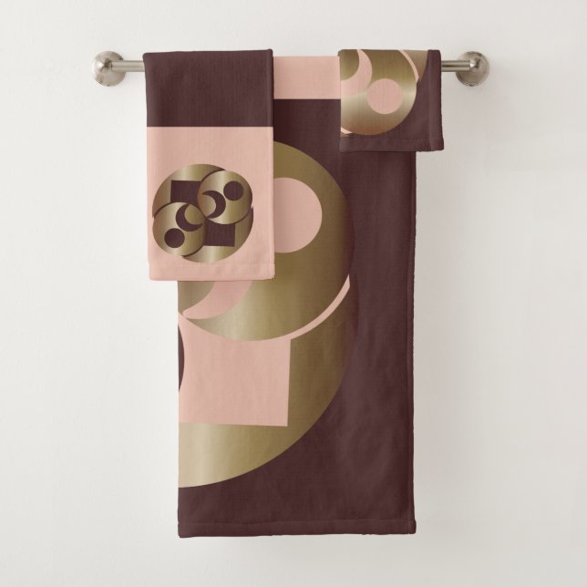Chocolate and Gold Planets Moon Bath Towel Set (Insitu)