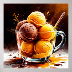 🍨 Chocolate And Mango Ice Cream Bowl For Kitchen Poster