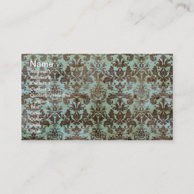 Chocolate and Mint Vintage Wallpaper Business Card (Front)