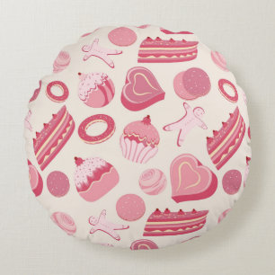 Chocolate and pastries pattern 2 round cushion