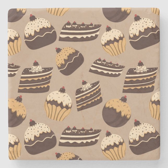 Chocolate and pastries pattern 3 stone coaster (Front)