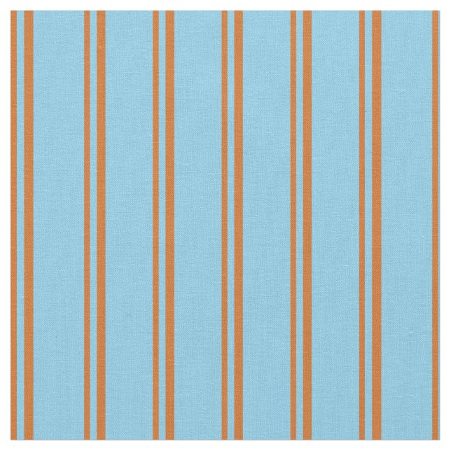 Chocolate and Sky Blue Stripes/Lines Pattern Fabric (Close Up)