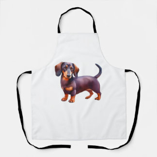 Chocolate and Tan  Cream Dachshund Painting - Wein Apron