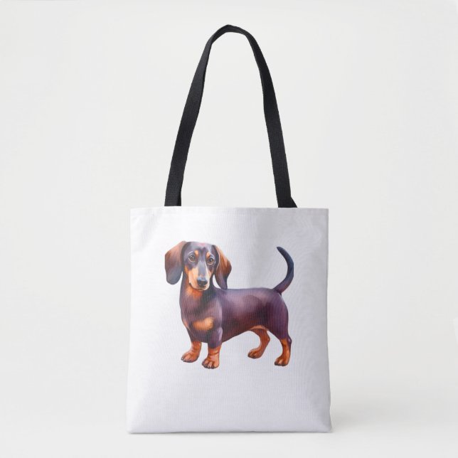 Chocolate and Tan  Cream Dachshund Painting - Wein Tote Bag (Front)