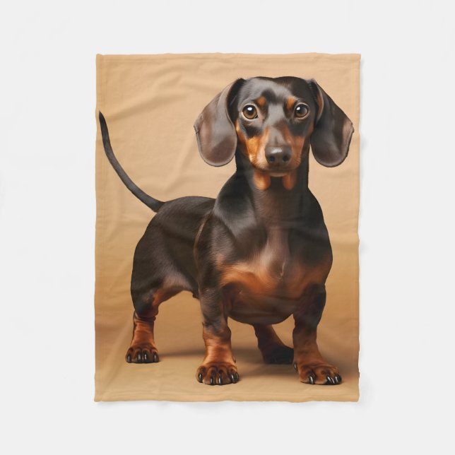 Chocolate and Tan Dachshund Dog Fleece Blanket (Front)