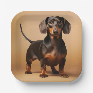 Chocolate and Tan Dachshund Dog Paper Plate
