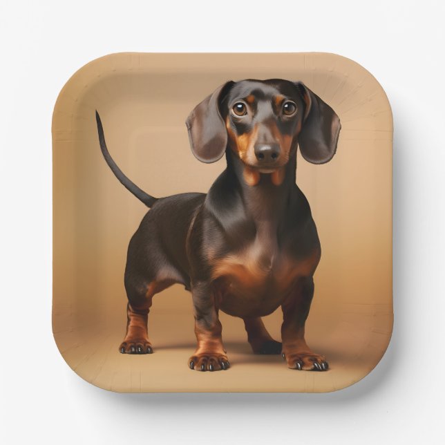 Chocolate and Tan Dachshund Dog Paper Plate (Front)