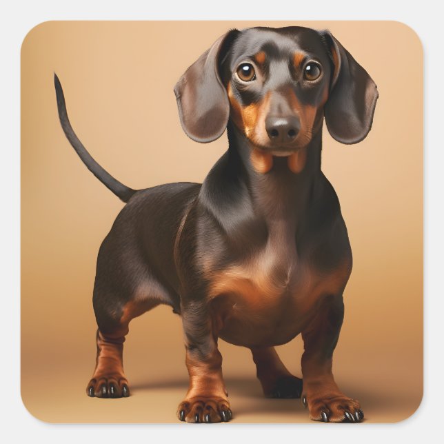 Chocolate and Tan Dachshund Dog Square Sticker (Front)
