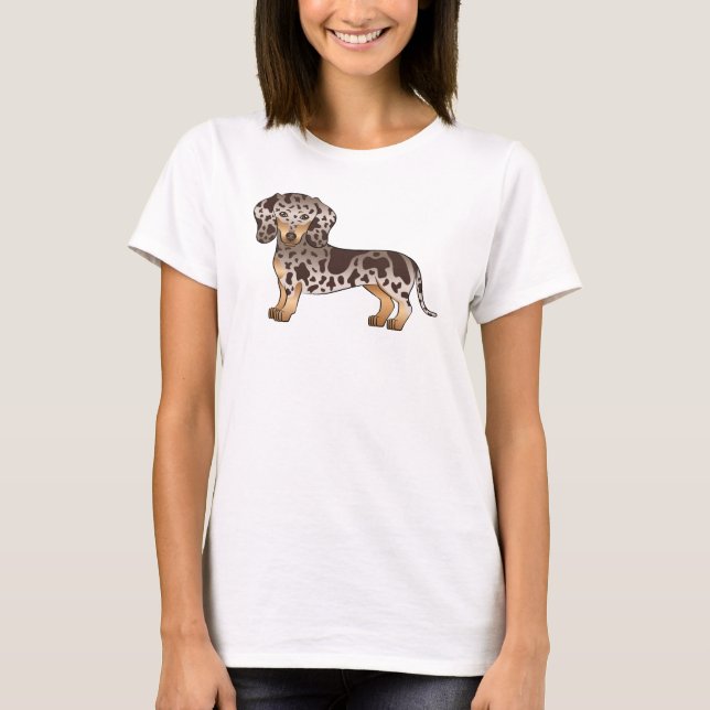 Chocolate And Tan Dapple Short Hair Dachshund Dog T-Shirt (Front)