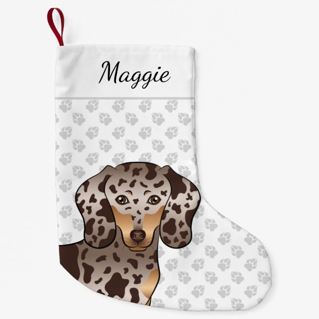 Chocolate And Tan Dapple Short Hair Dachshund Head Small Christmas Stocking (Front)