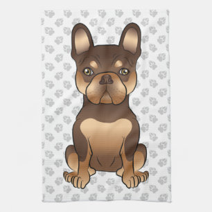 Chocolate And Tan French Bulldog Cute Dog & Paws Tea Towel